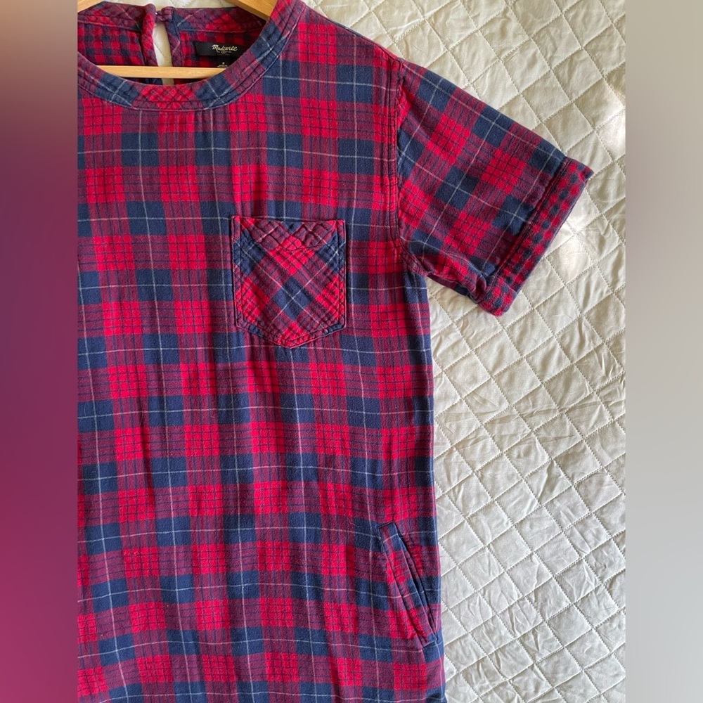 Madewell Edina Red and Blue Plaid Flannel Mini Dress